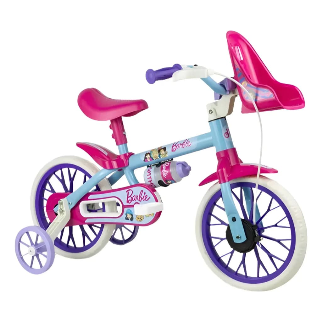 Bicicleta Infantil Aro 12 Barbie com Rodinhas e Garrafinha Bike Ajustável de Passeio Nathor
