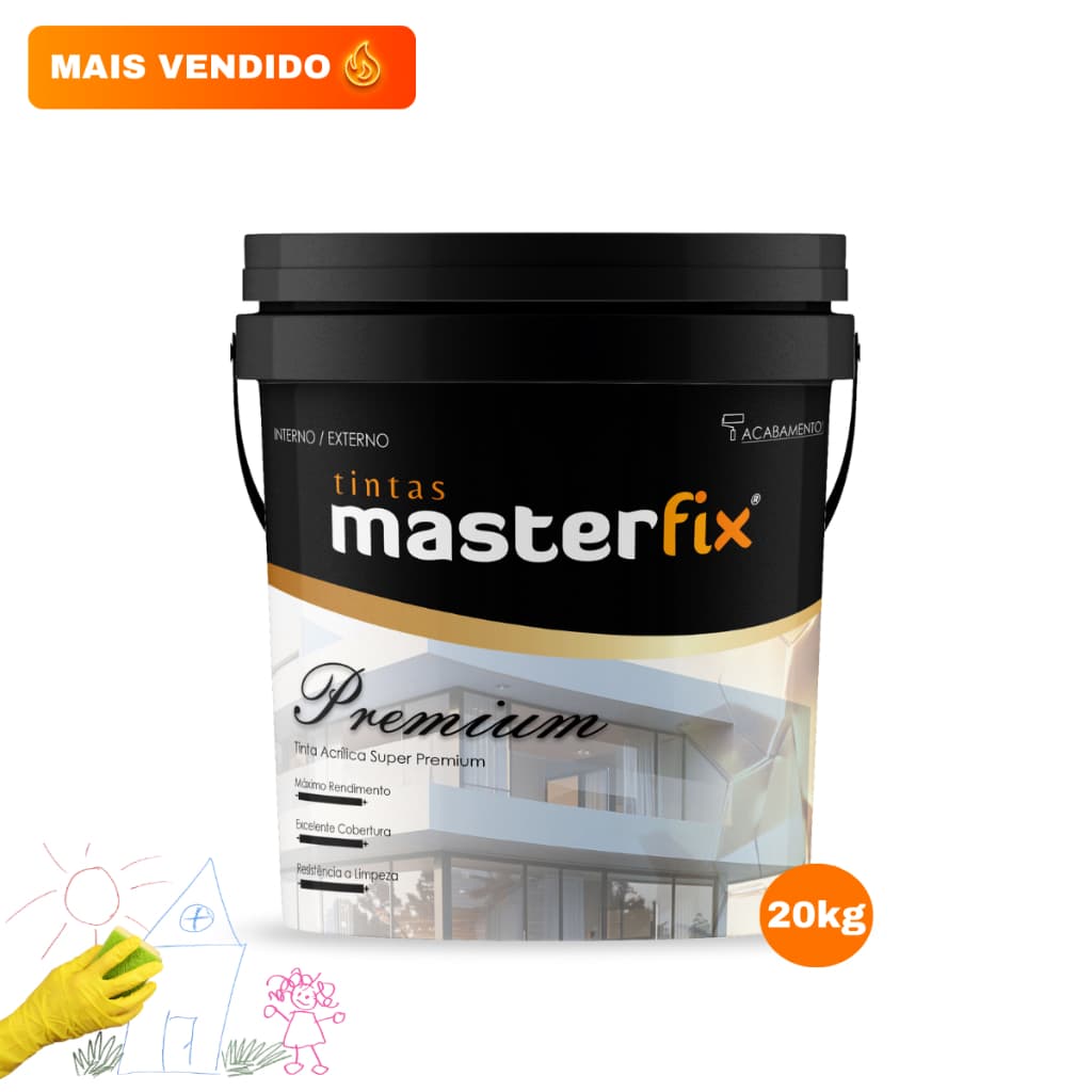 Tinta Acrílica Fosca Premium 20Kg Lavável Antimofo Masterfix