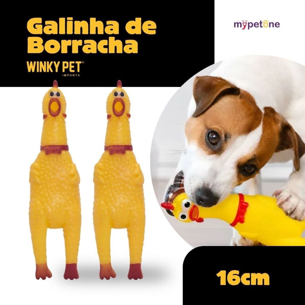 Kit com 2 Galinha Mordedor 16 Cm Frango de Borracha para Cachorro