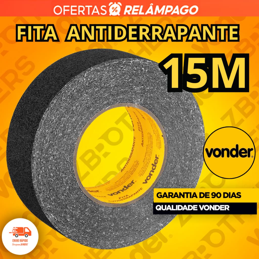 Fita Antiderrapante 15m Vonder Profissional Preta Área Externa / Interna Piso Escada Rampas Degraus Fita Lixa Original