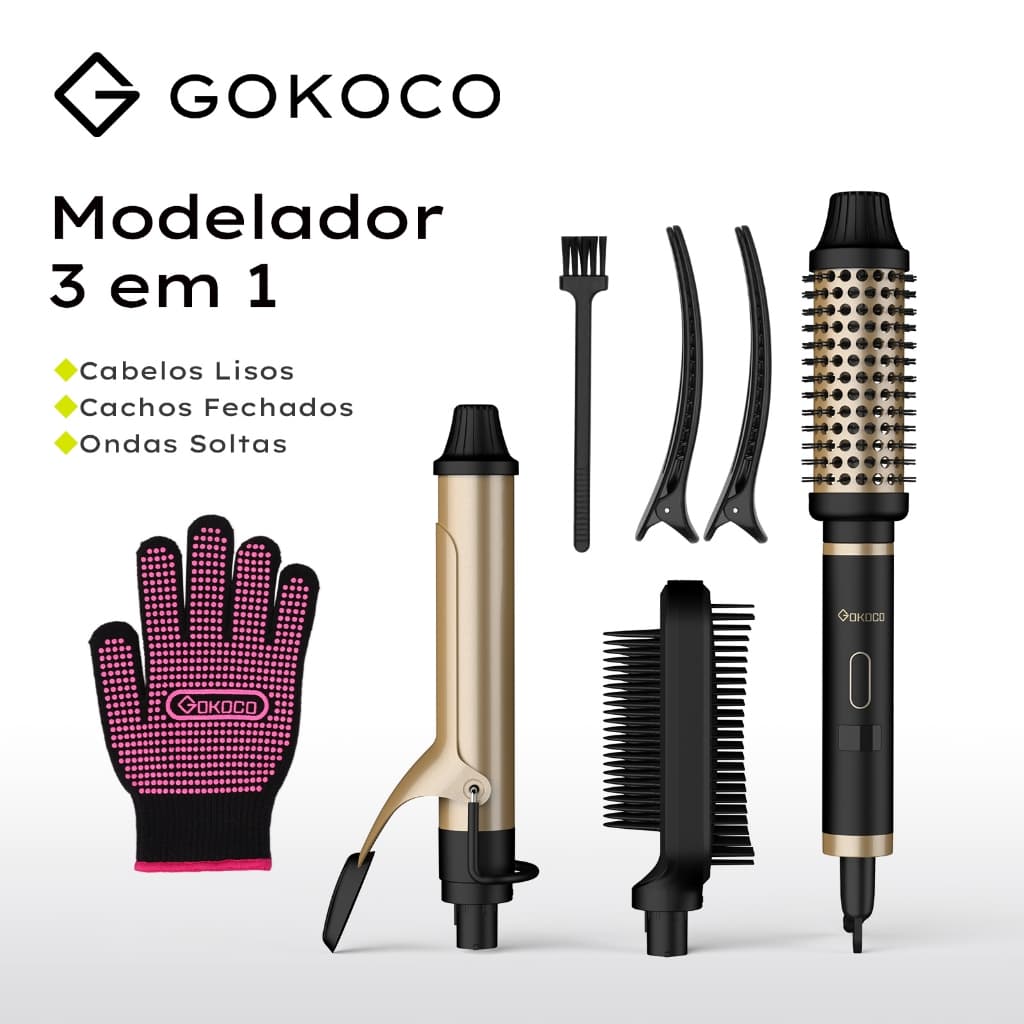 GOKOCO 3 Em 1 Multifuncional Paramodelar Modelador De Cachos Aparelho Cabelo liso Cachos Curtos E Grandese Ondulados