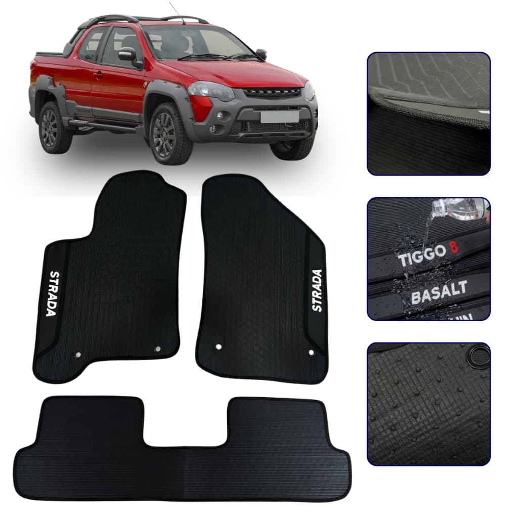 Jogo de Tapete Para Strada Cabine Simples Estendida 1999 a 2019 Kit Automotivo 3 peças