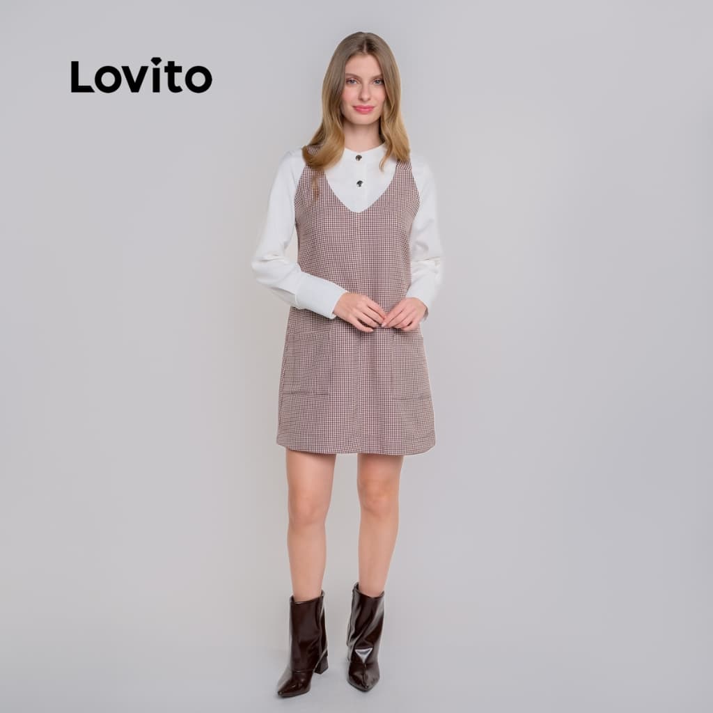 Lovito Vestido Feminino Tubinho Xadrez DRB18121842