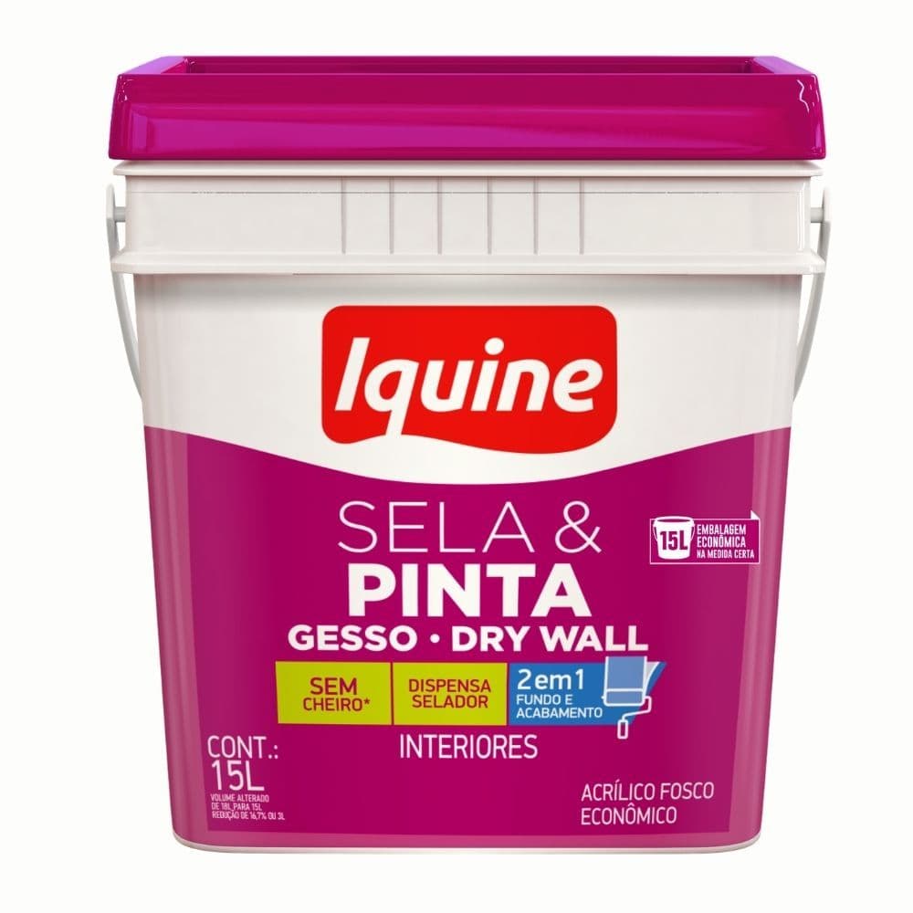 Tinta De parede de Gesso Drywall  Acrilica Fosca Iquine Sela e Pinta 15L