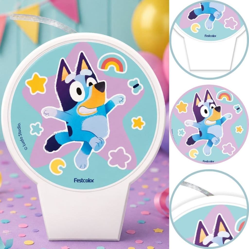 VELA DE ANIVERSÁRIO TEMÁTICA BLUEY - FESTCOLOR - DECORAÇÃO FESTIVA INFANTIL (CHOCO)