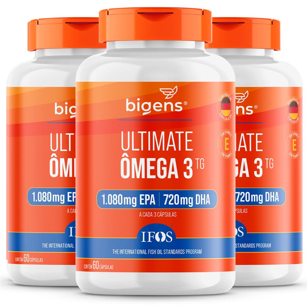 Kit 3x Ultimate Ômega 3 TG, Selo IFOS, 1.080mg EPA + 720mg DHA, 60 caps, Bigens