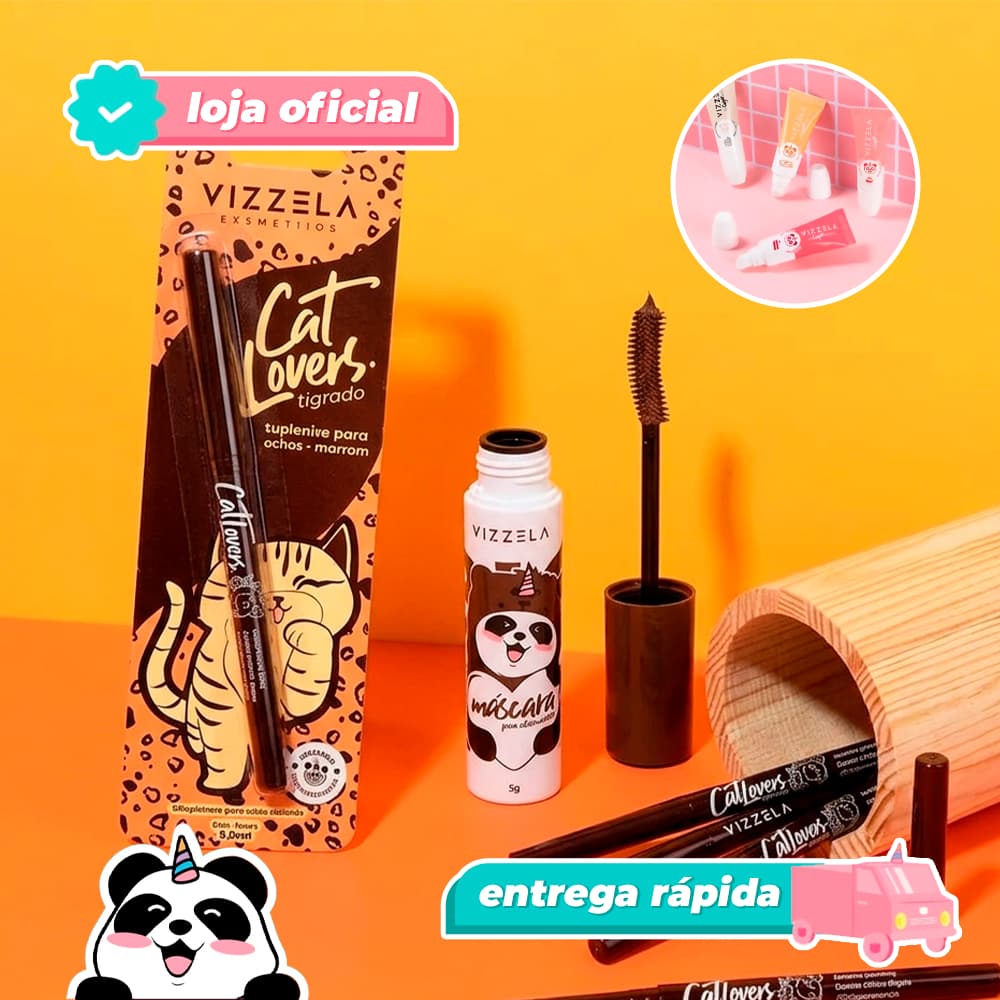 Kit Máscara Cilios Big No Panda Marrom + Lapiseira Olhos Cat Lovers + BRINDE Vegano Original Vizzela