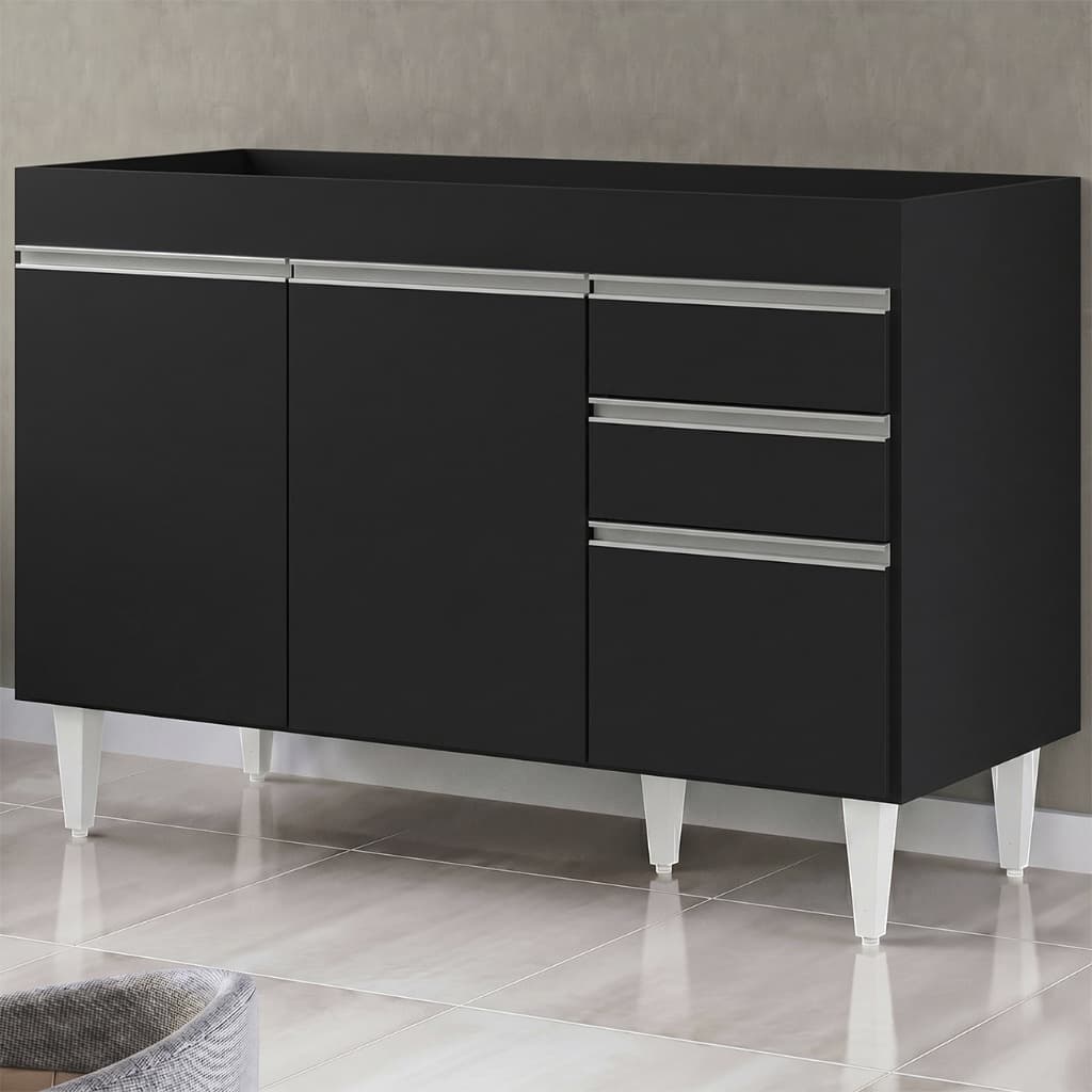Balcão Gabinete Para Pia 120cm sem Tampo 3 Portas 2 Gavetas Michigan Preto - Lumil