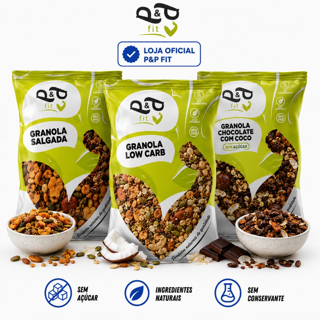 Kit P&P Granolas Gourmet - Low Carb, Zero Açúcar Chocolate com Coco e Salgada
