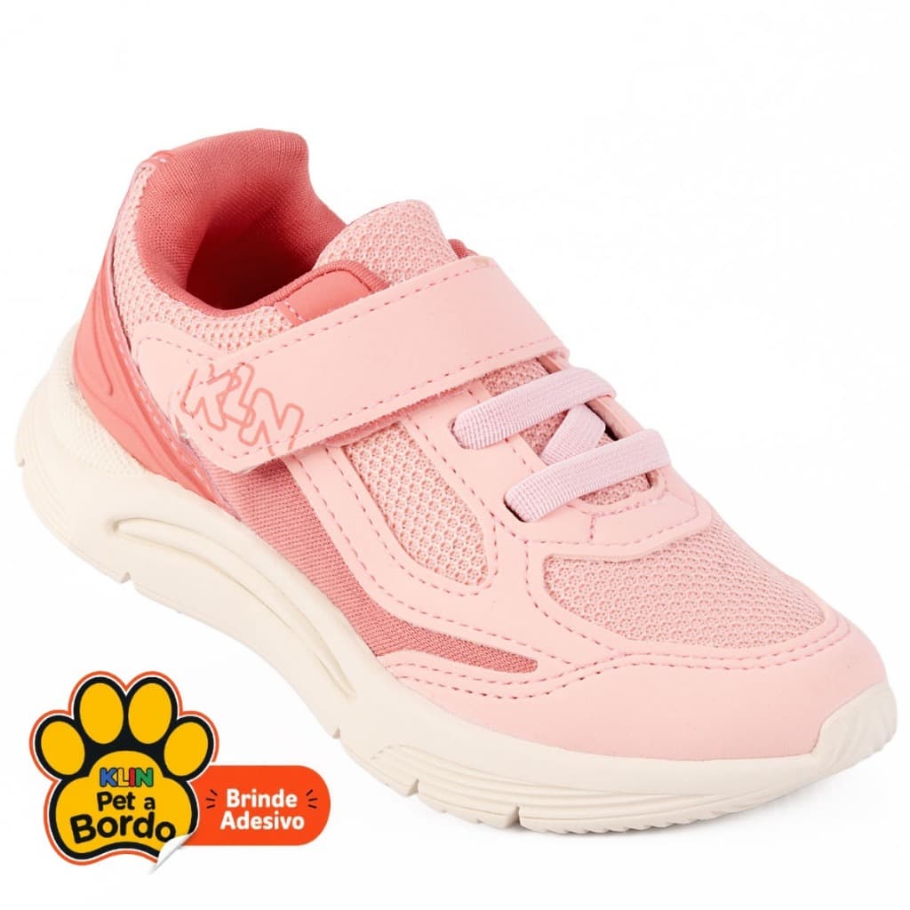 Tênis Infantil Menina Klin Original New Sport Rosa com Velcro e Elástico Anatômico
