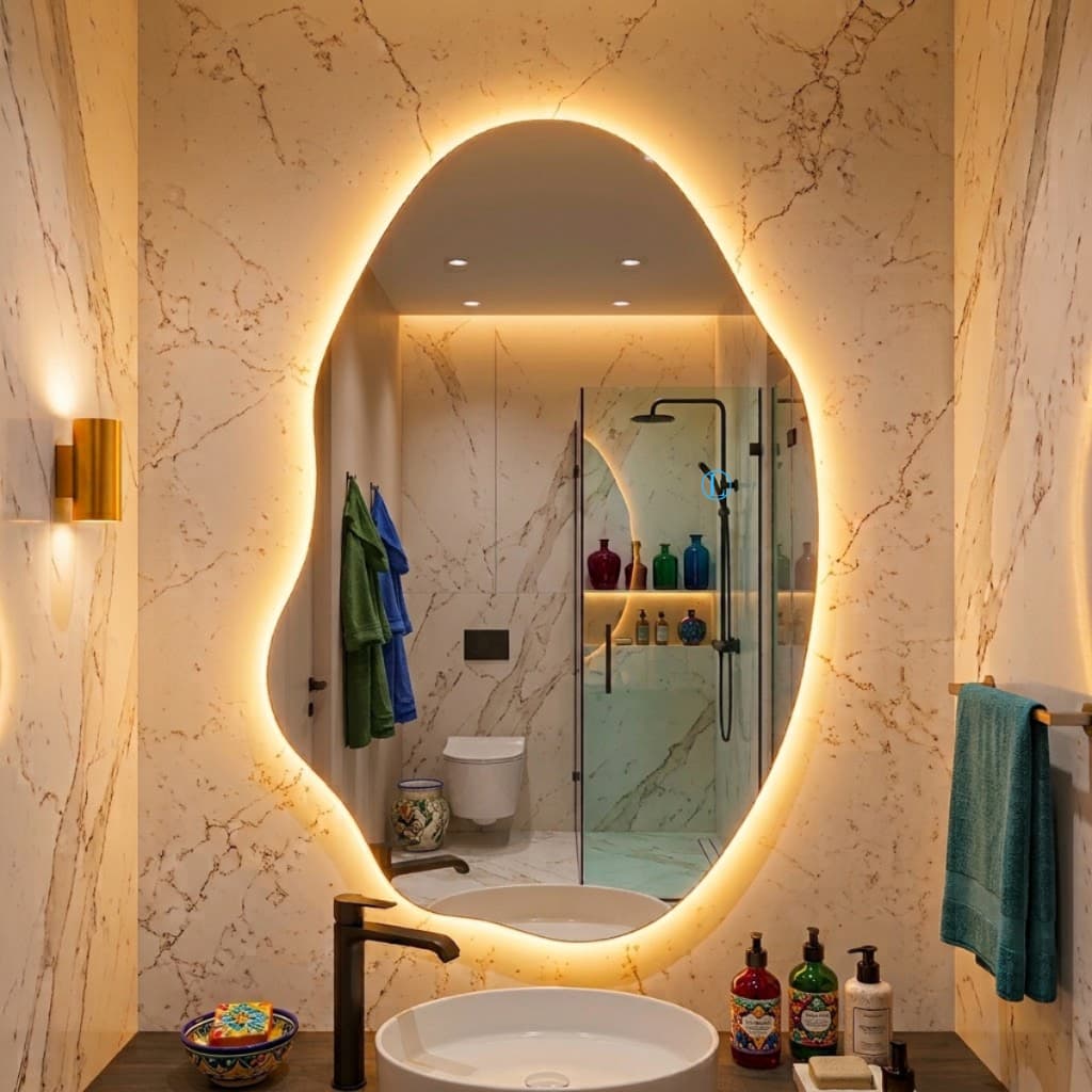Espelho Lopazzi Orgânico Grande com LED Touch Quente Frio 90x60 Sala Lavabo Quarto Loja Banheiro Decorativo