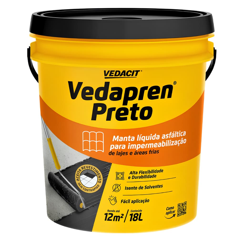 Vedapren Preto Manta Líquida 18l Galão Base de Asfalto Impermeabilizante Para Laje -  Vedacit
