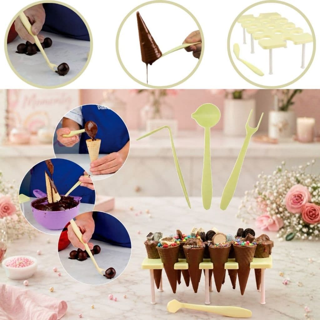 KIT SUPORTE PARA CONE TRUFADO + CONCHA GARFO PARA COBERTURA BLUESTAR (CHOCO)