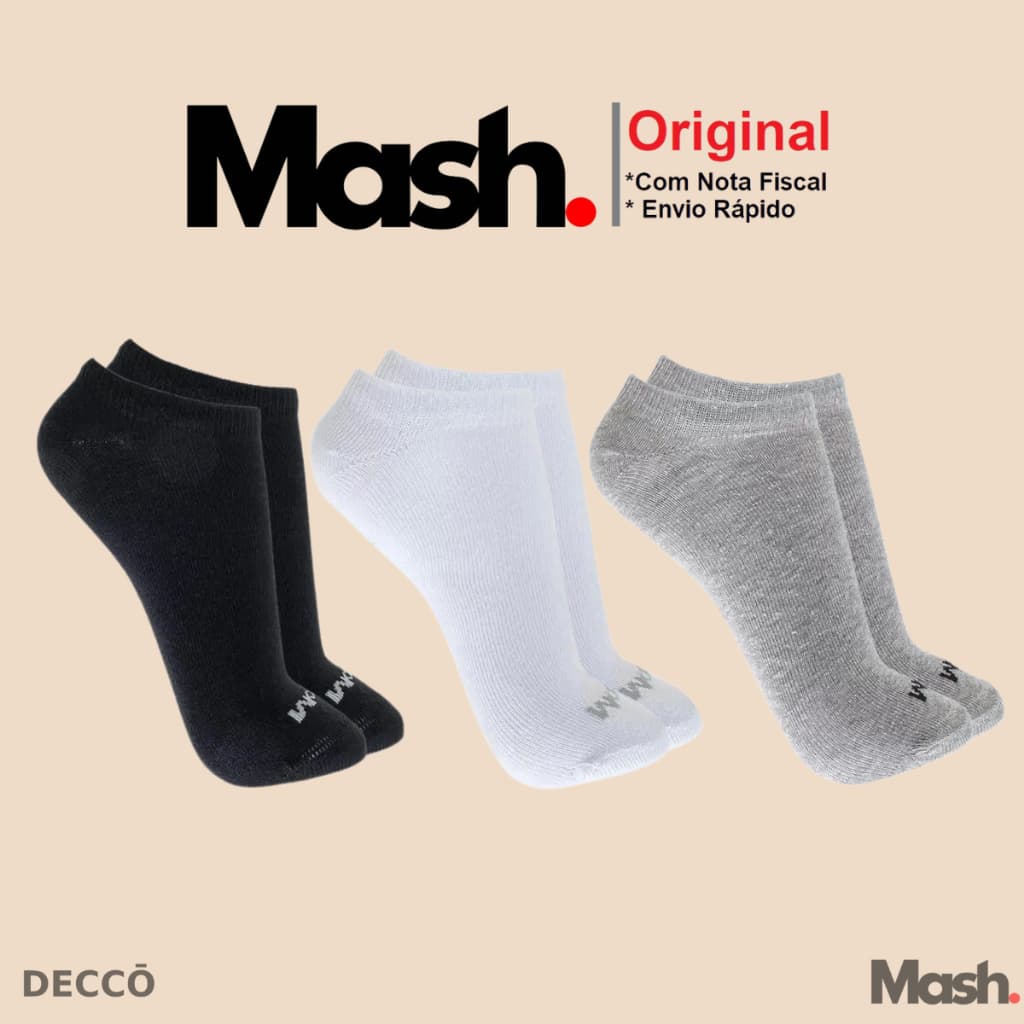 Kit Com 3 Pares de Meias Sport Mash Cano Curto em Algodao Unissex Para Corrida Caminhada