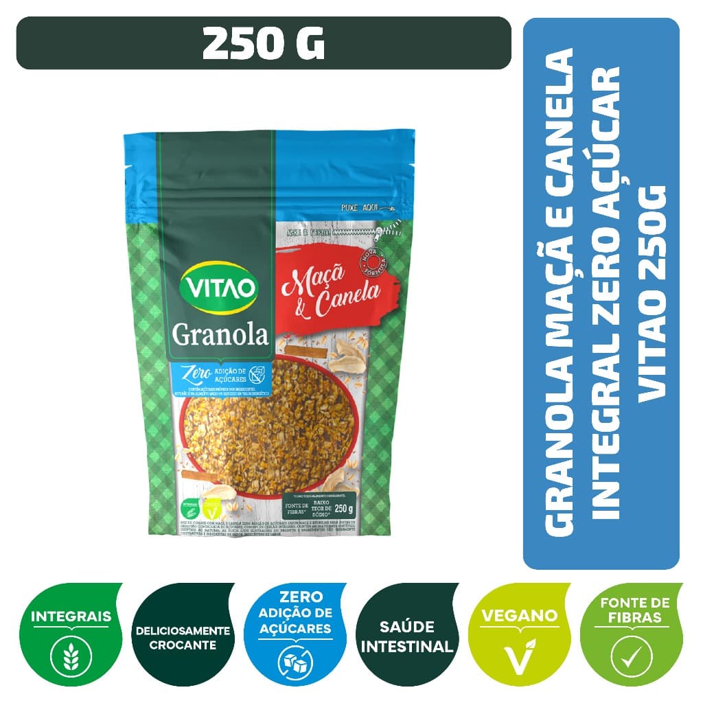 Granola Maçã e Canela Integral Zero Açúcar Vitao 250 g