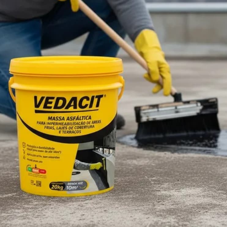 Massa Asfáltica Impermeabilização 20Kg Vedacit | Cimento Laje Banheiros Calhas Pequenos Reparos