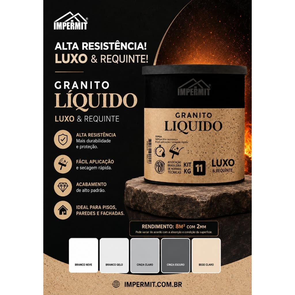 Granito liquido piso autonivelante  luxo/11KG kit cores IMPERMIT