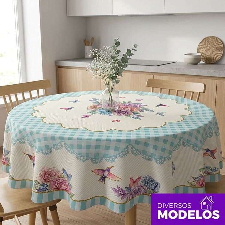 Toalha de Mesa Redonda 4 Lugares Oxford Estampada Em Tecido Com Acabamento - Diversos Modelos