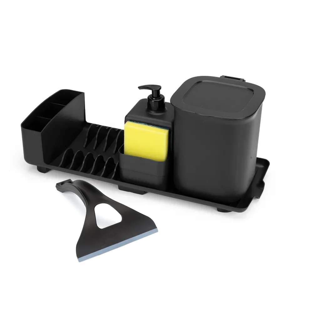 Kit Organizador de Pia Completo com Rodinho Bucha Bancada Cozinha Escorredor Lixeira Dispenser Top