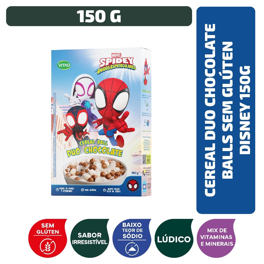 Cereal Duo Chocolate Balls Sem Glúten Spidey Man Disney 150 g