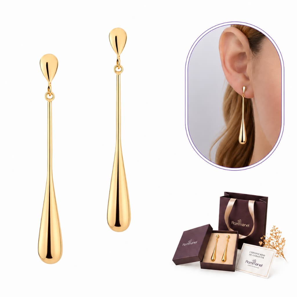 Brincos Ana Hickmann Formato Gota Rommanel Original Folheado Ouro Com Certificado de Garantia 526966