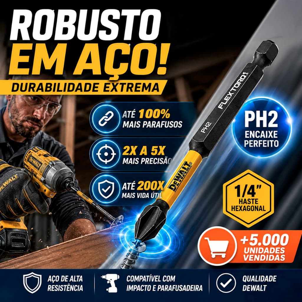 Ponta Bits Phillips PH2 3.1/2 Dewalt Elite Series Impacto Profissional Parafusadeira Furadeira