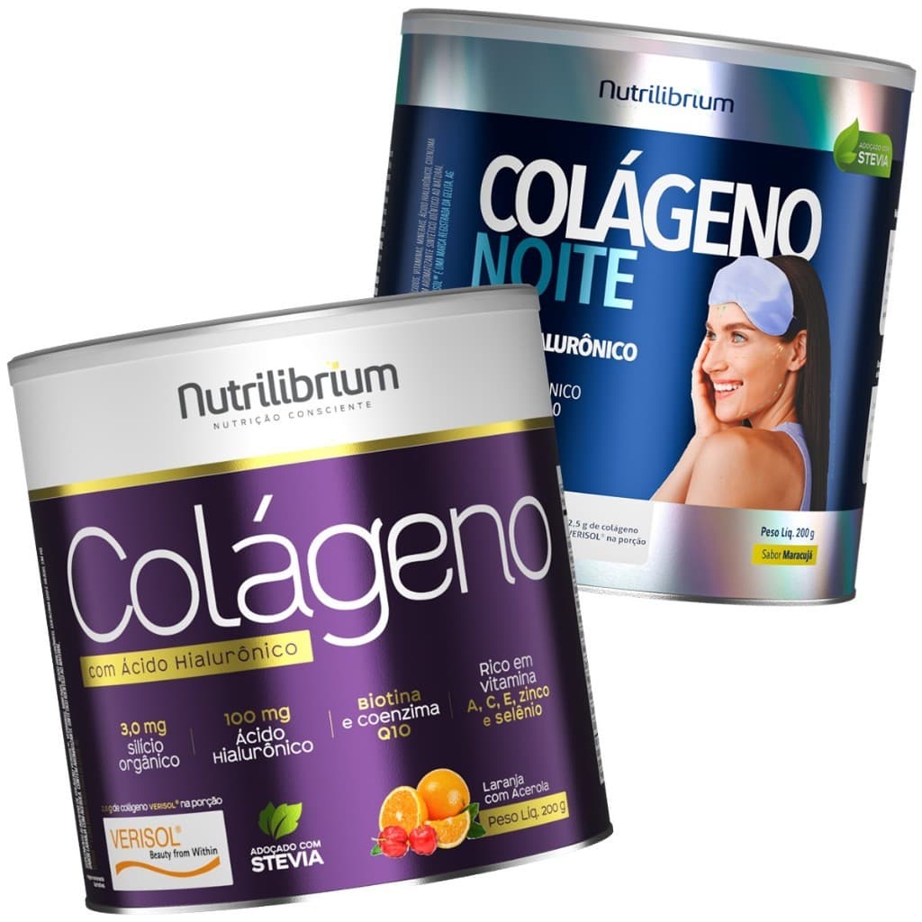 Kit Colágeno Verisol Ácido Hialurônico 200g + Colágeno Noite Magnésio 200g Nutrilibrium
