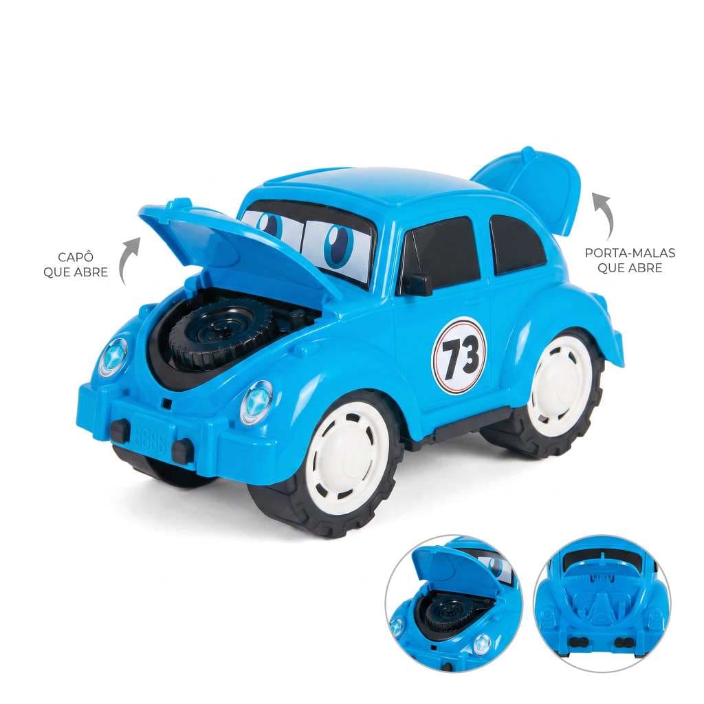 Fusca Koby Azul Fuca Carrinho de Corrida Grande 29cm - Abre Tampa e Capô - Várias Cores | QUEEN SHOP