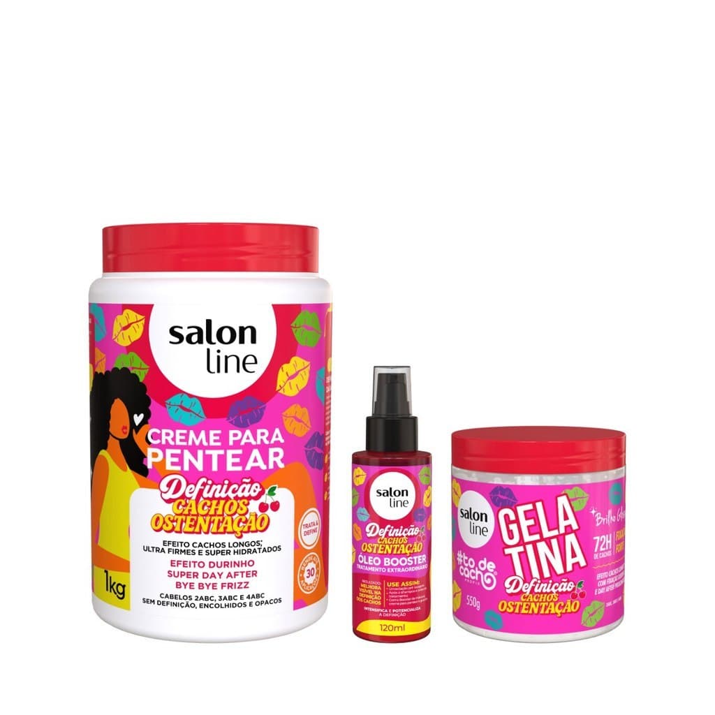 Kit Finalização Creme para Pentear, Gelatina e Óleo Booster Cachos Ostentação