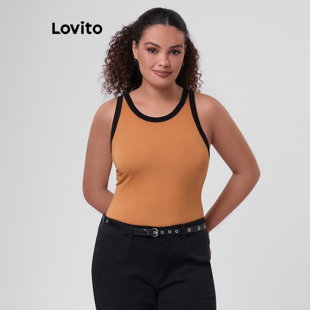 Lovito Regata Feminina Plus Size Gola Contrastante BRTKB249BRL278
