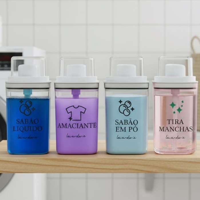Dispenser Organizador Lavanderia 1,5L Acrílico Porta Amaciante Sabão em Pó Sabonete Liquido Ou