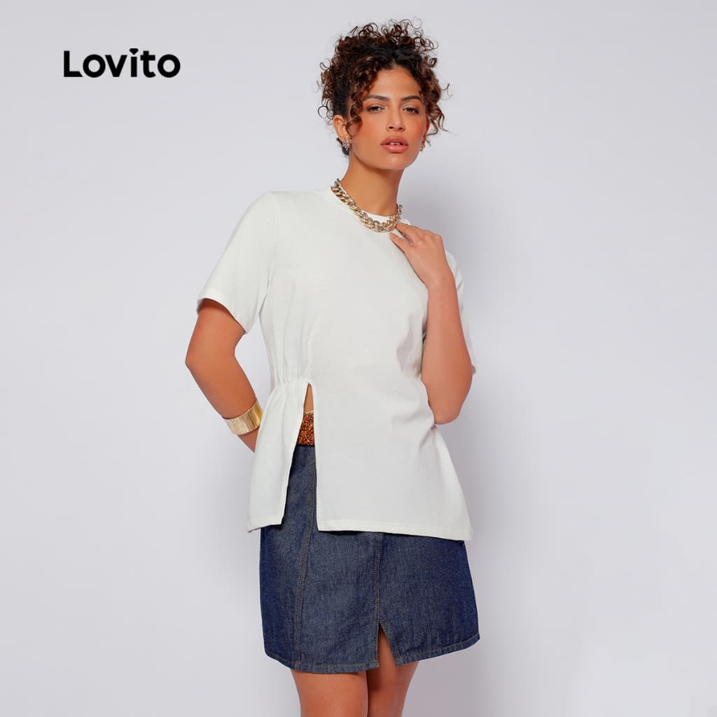 Lovito Camiseta Feminina Algodão Abertura Lateral TSB517BRL547