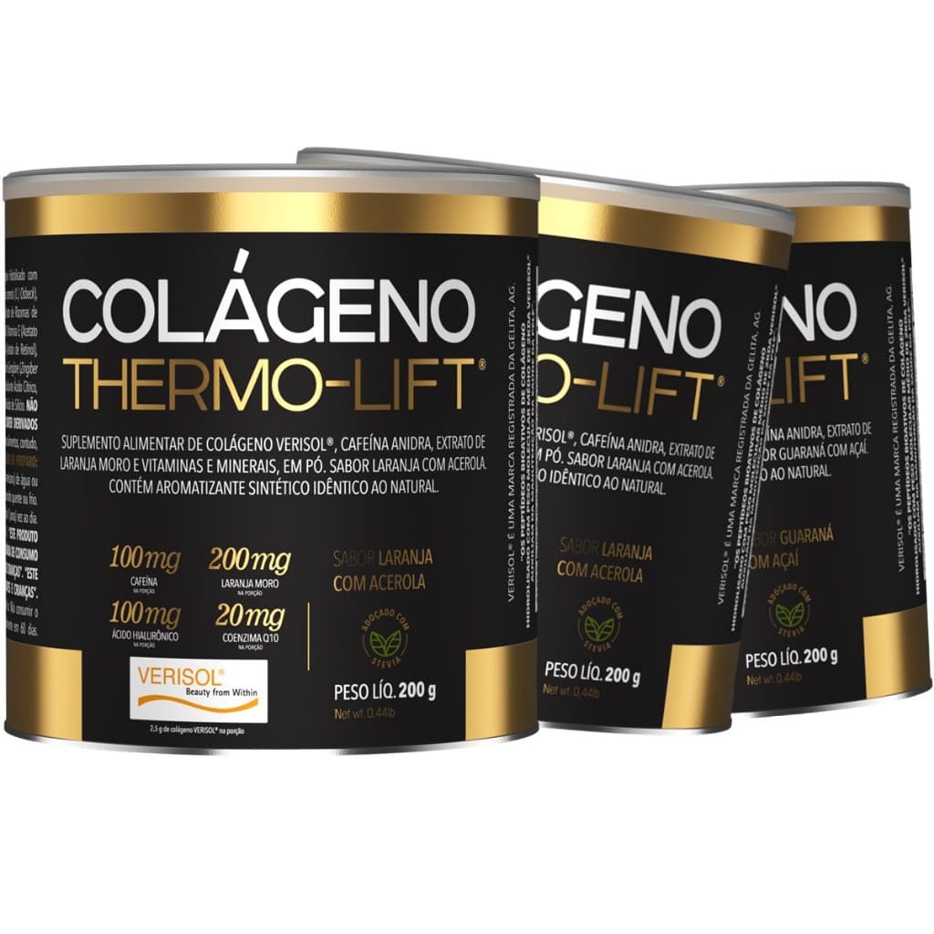 Kit 3x Colágeno Verisol Com Cafeína Thermo Lift 200g Nutrilibrium
