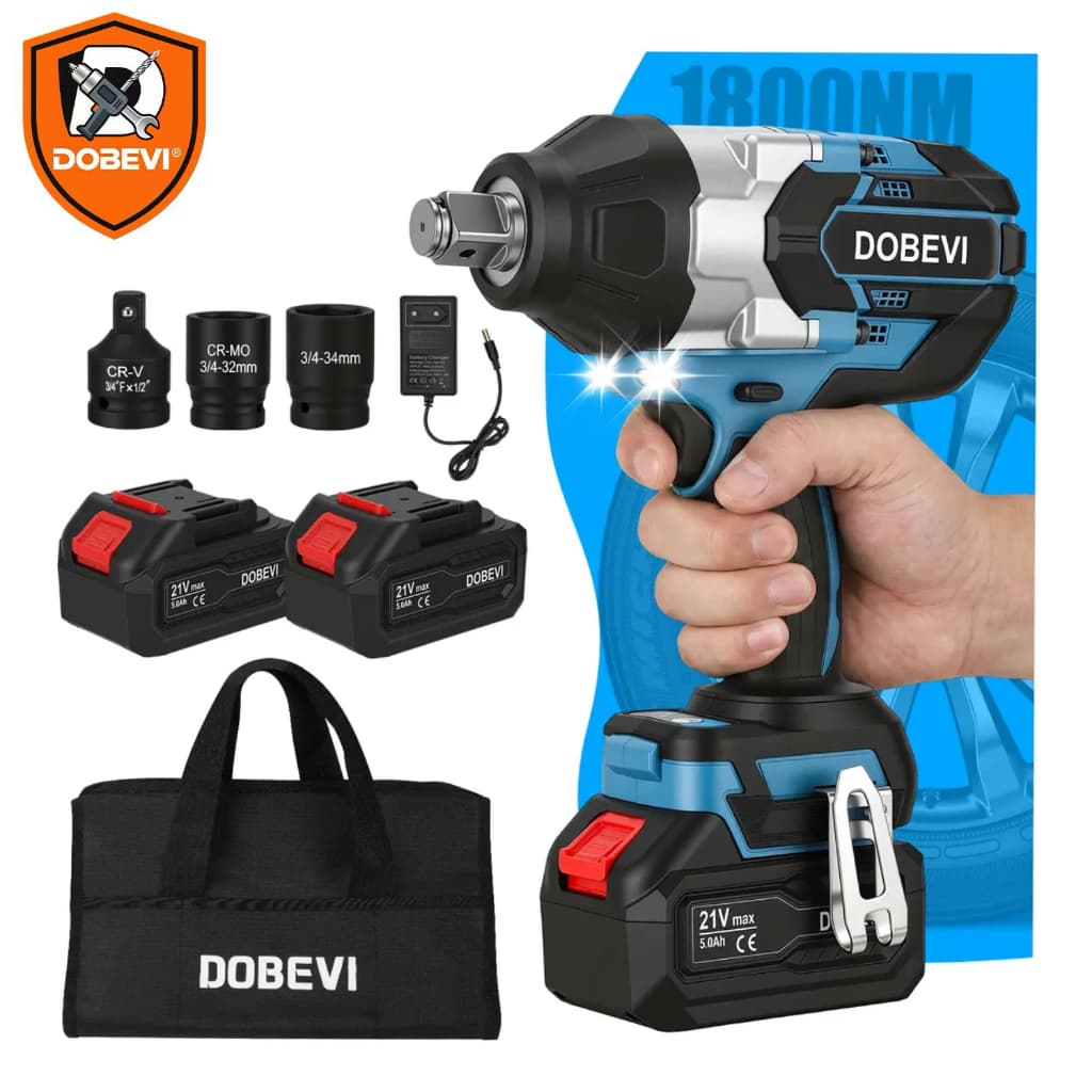 Chave De Impacto 1800nm Sem Escovas 2 Bateria Sem Fio Dobevi Azul 127/220v