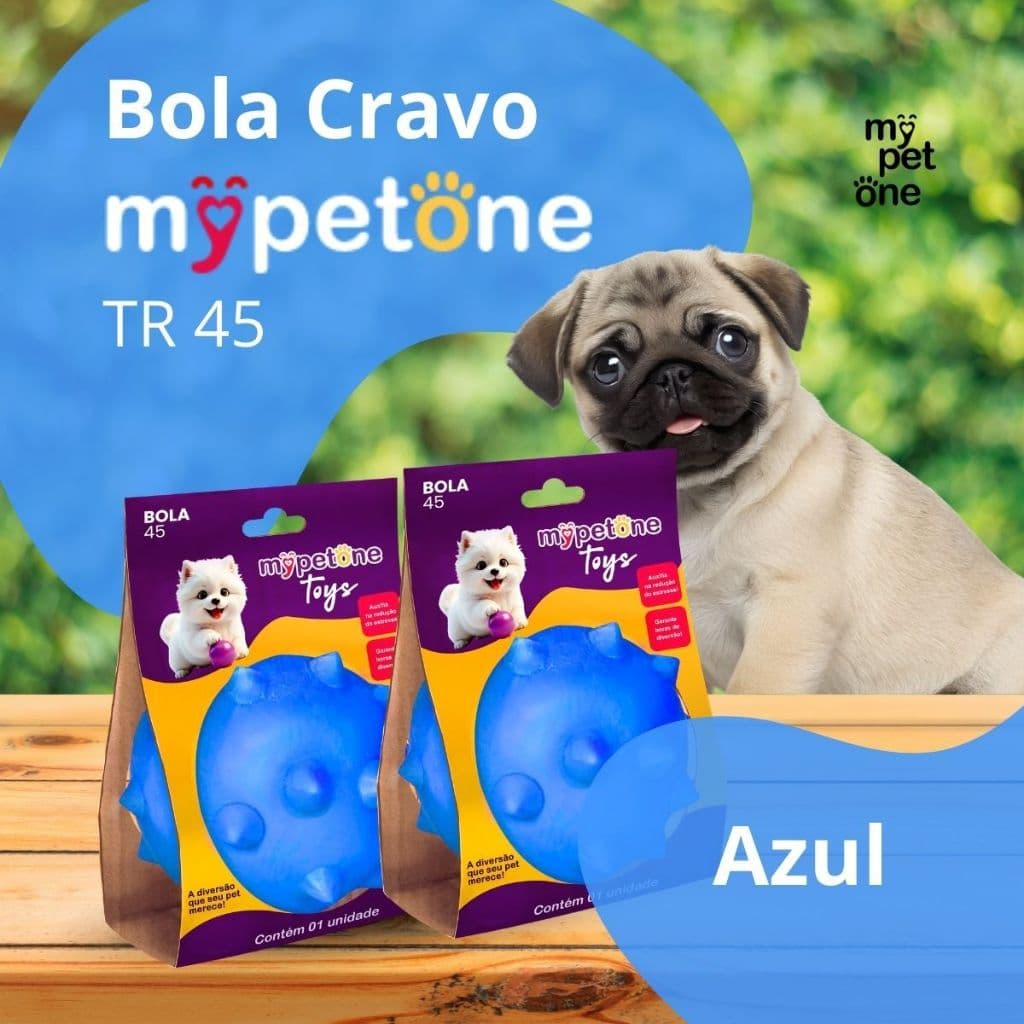 2 Bola Cravo MACIÇA MyPetOne Azul 45mm Brinquedo RESISTENTE Para Cães
