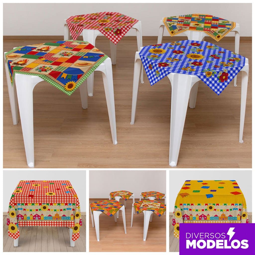Toalha de Mesa Quadrada Festa Junina Arraiá Em Tecido Estampado Decoração Junina