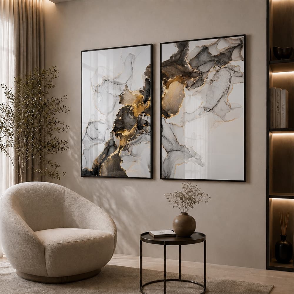 Quadro Decorativo Abstrato Mármore Moderno 2 Telas Sala Quarto Escritorio