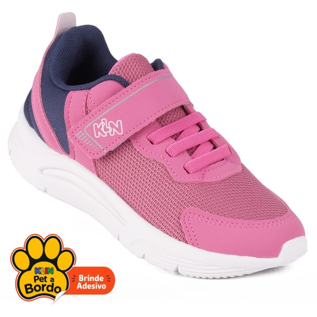 Tênis Infantil Klin Menina Casual Esportivo  com Velcro e  Elástico Super Confortável  - Rosa