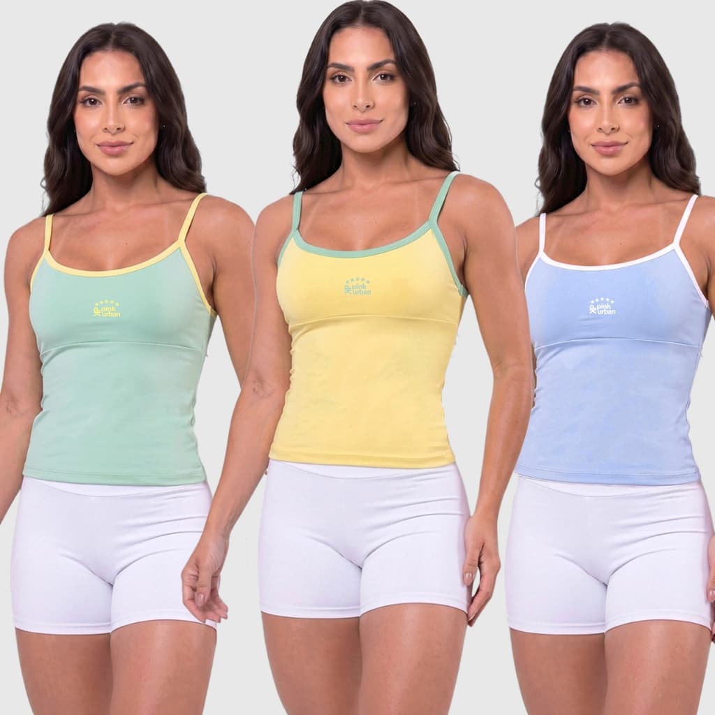 Kit 3 Regata Alça Fitness Brasil Blusa Feminino Poliamida Camiseta Copa do Mundo Seleção Brasileira