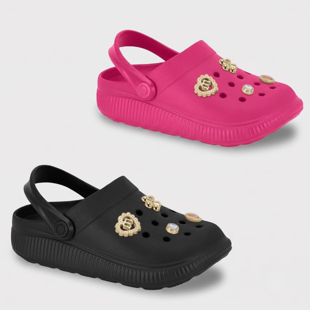 Babuche Clog Molekinha Infantil Menina Confortável com Apliques