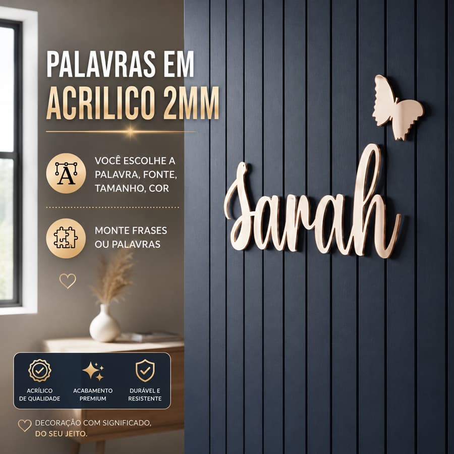 Palavras / Frases / Nome Decorativo em Acrílico 3mm Com 8cm Altura Palavras Personalizadas