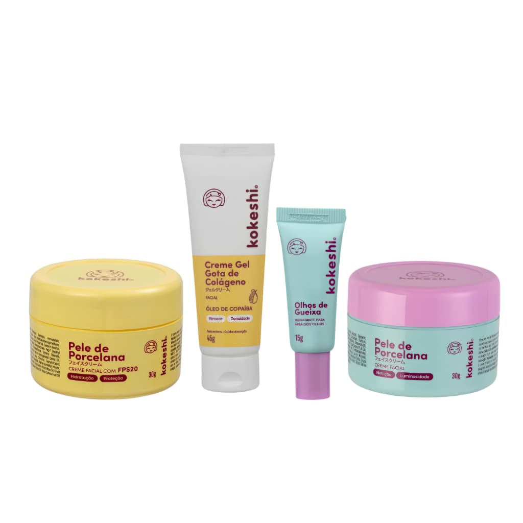 Kit Pele de Porcelana FPS20 + Pele de Porcelana  +  Olhos de Gueixa  e  Creme Gota de Colágeno Kokeshi