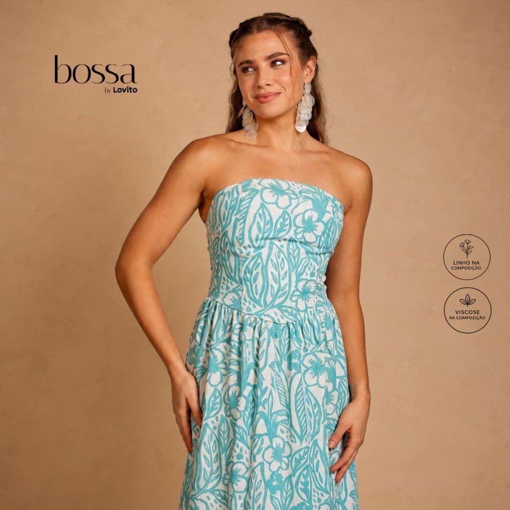 Lovito Bossa Vestido Midi Tomara Que Caia Linho Estampado DRB21262159