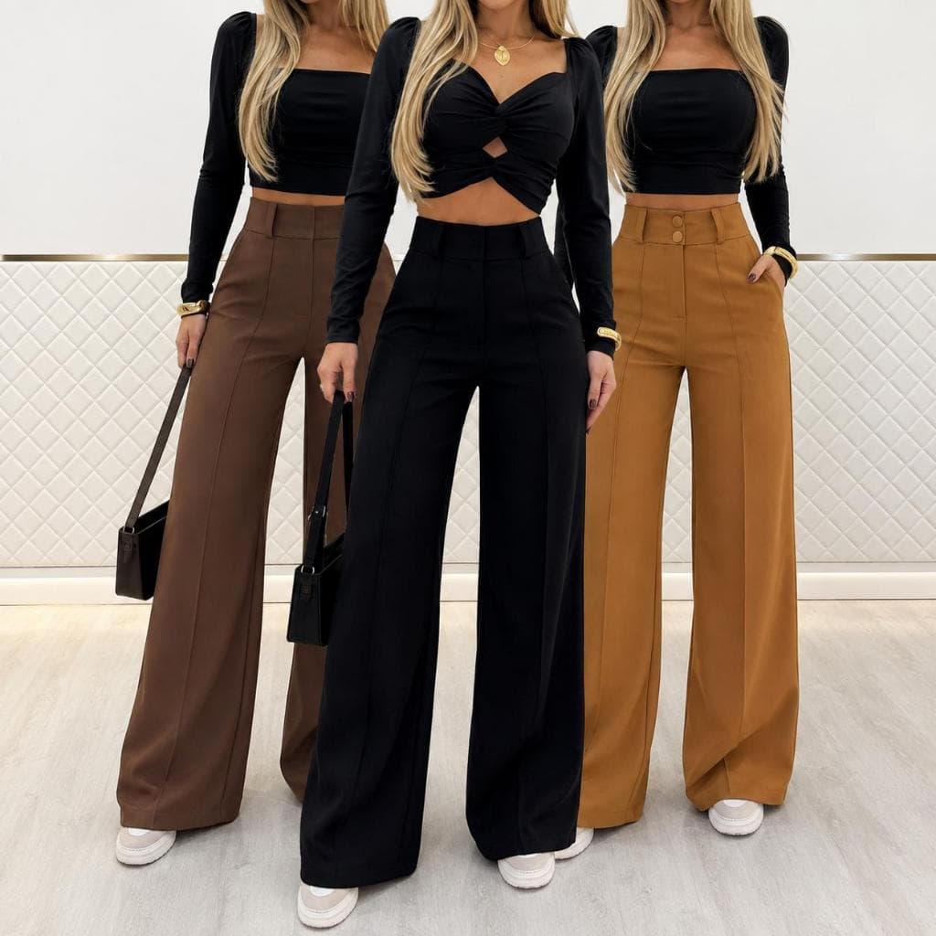 CALÇA PANTALONA  ALFAIATARIA FEMENINA 2 BOTONES LOOK CASUAL