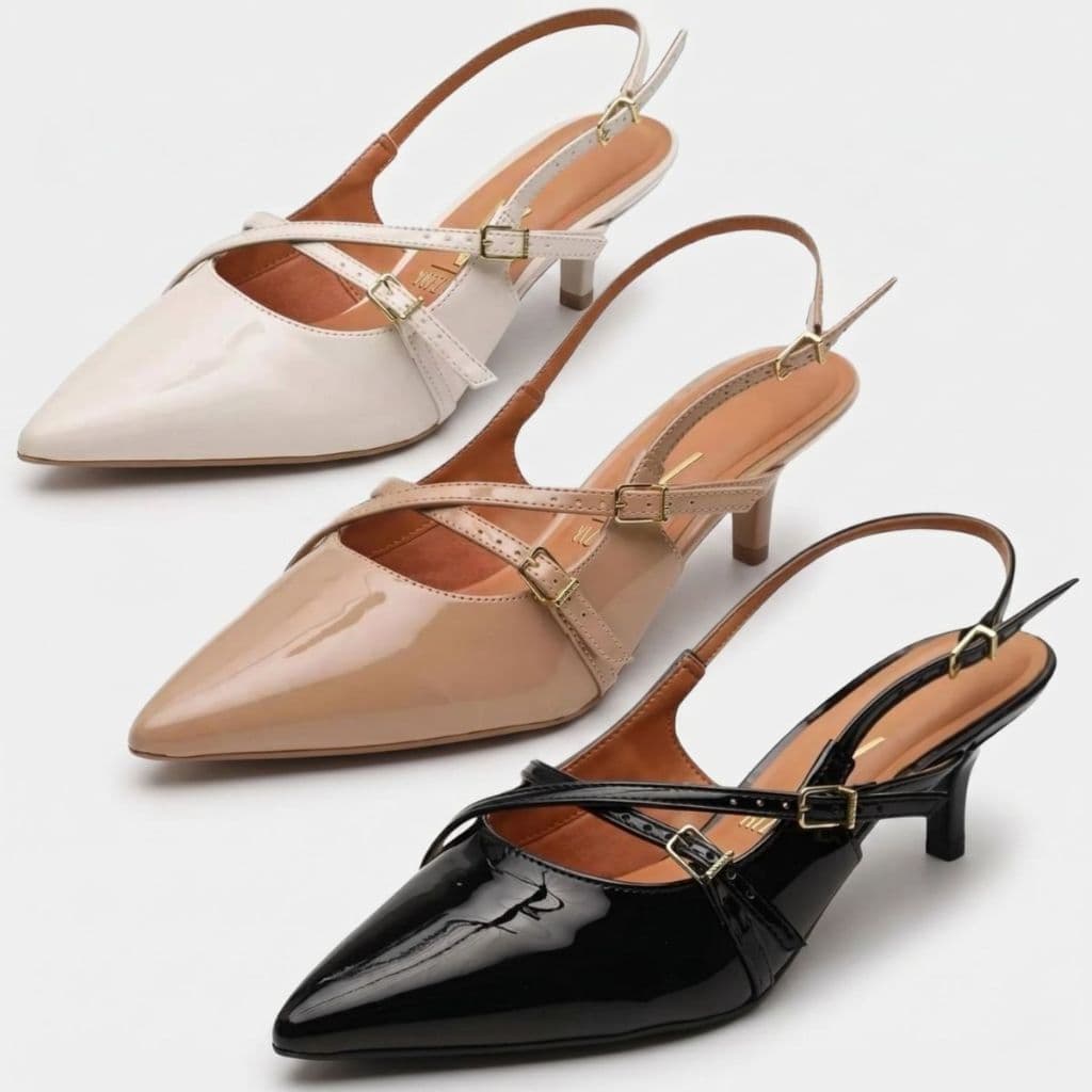 Scarpin Feminino Vizzano Slingback Salto Fino Baixo Verniz Original