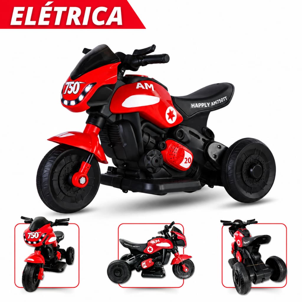 Mini Moto Elétrica Infantil Motinha Triciclo com Luz e Som Bateria 6v Recarregável