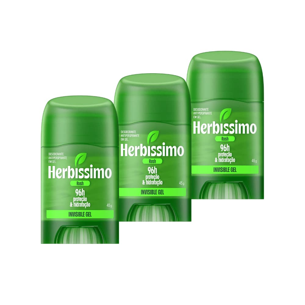Kit Desodorante Antitranspirante Herbíssimo Invisible Gel Rush 45g (3 unidades)