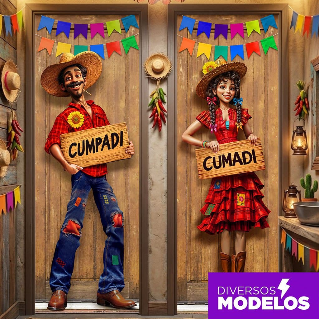 Kit 2 Capas De Porta Festa Junina 0,80x2,10m para Banheiro Em Tecido Sublimado Veste Fácil Arraiá