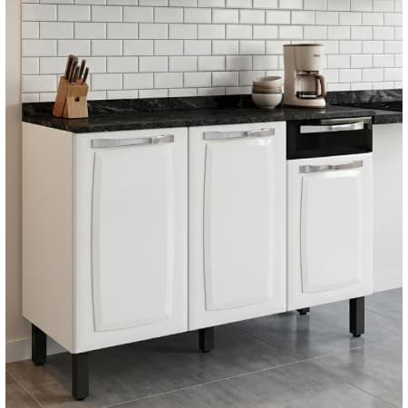 Balcão de Cozinha Itatiaia Rose Aço Com Tampo 3 Portas 1 Gaveta Branco/Preto