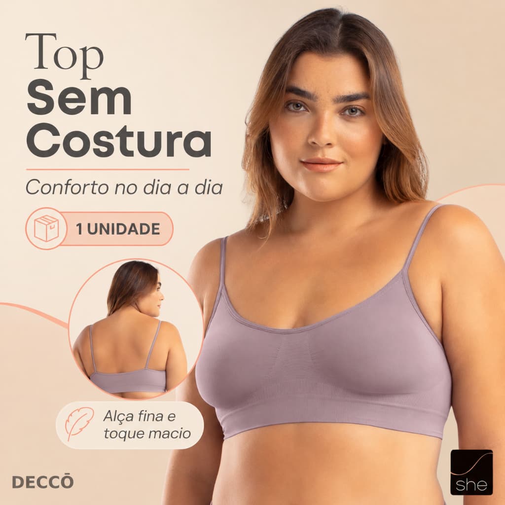 Sutiã Top Fitness Nadador She Lingerie Sem Costura e Sem Bojo